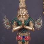 Brass Standing Garuda with Meenakari | 22" x 13" x 7" (55.9 x 33 x 17.8 cm) | 12.5 kg Sacred Art | Divine Vehicle Murti